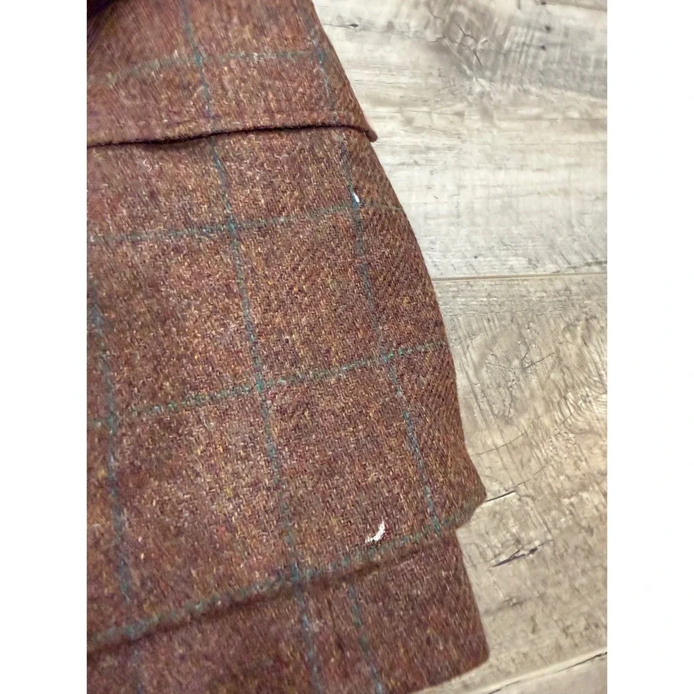 Cesarani Mens XXL Wool Tweed Shooting Jacket Suede Patches Brown Plaid Coat